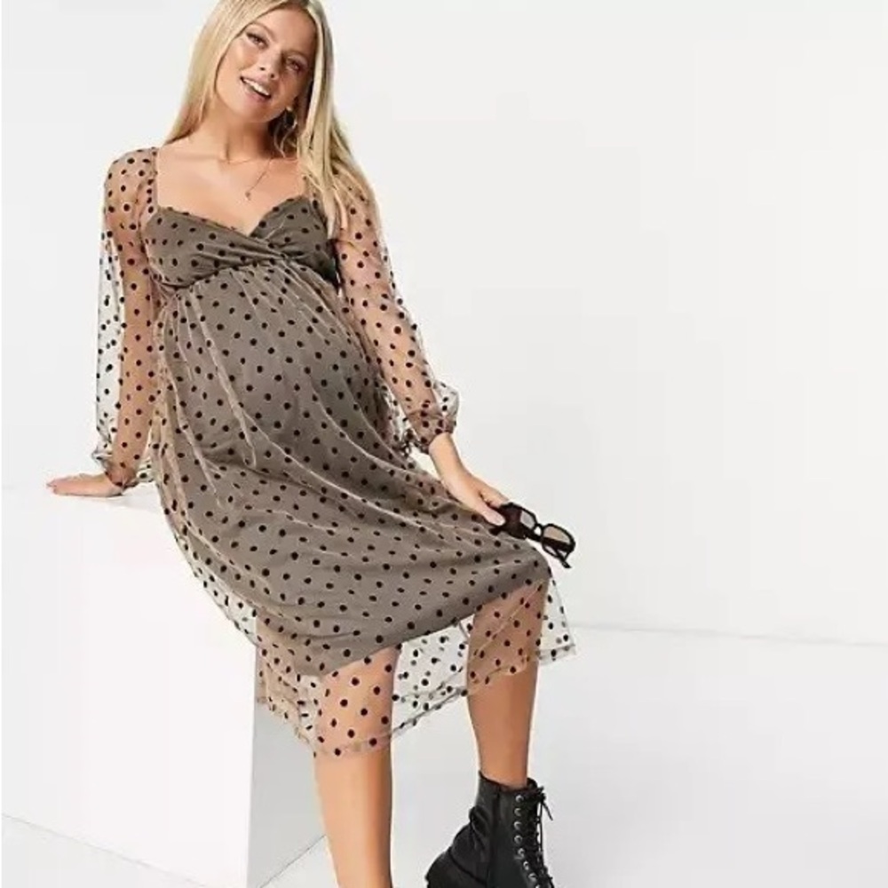 ASOS DESIGN Maternity sweetheart midi dress in flocked dot